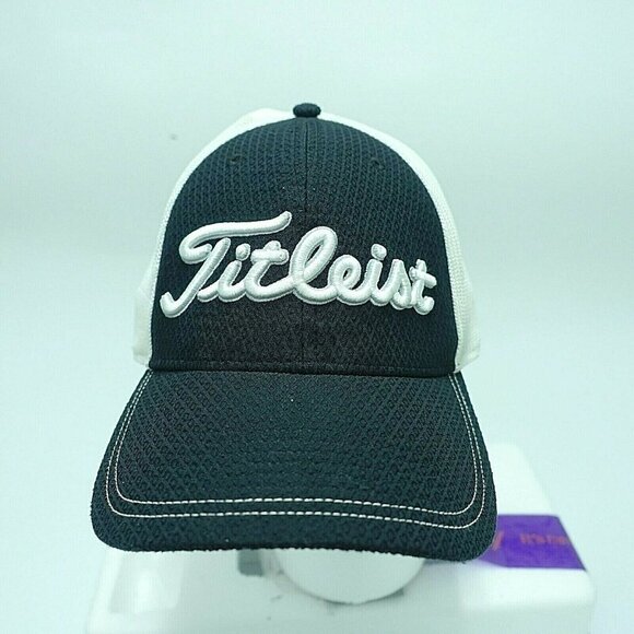 Titleist Golf Cap Hat Large Black White Mesh Polyester Blend Elastic - Picture 1 of 4